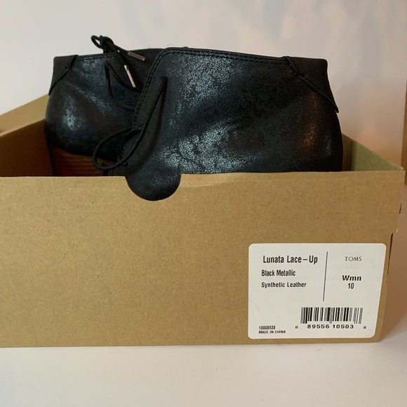 TOMS Black Mettalic Lunata Lace Up Boots Size 10 - Picture 2 of 8